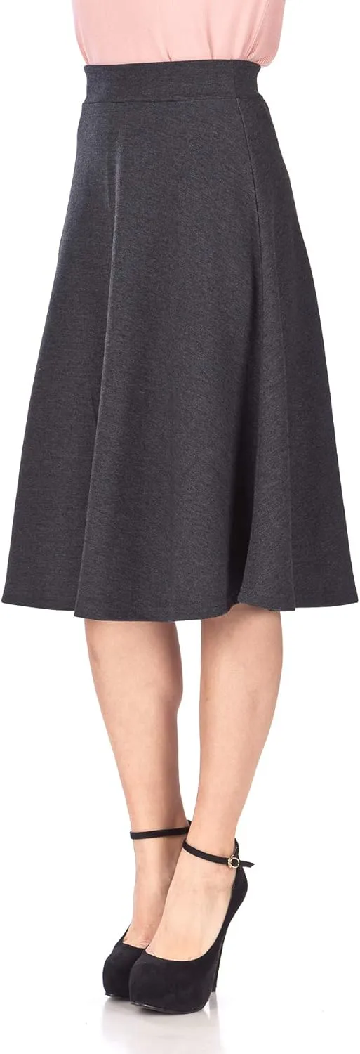 Dani's Choice Everyday High Waist A-line Flared Skater Midi Skirt