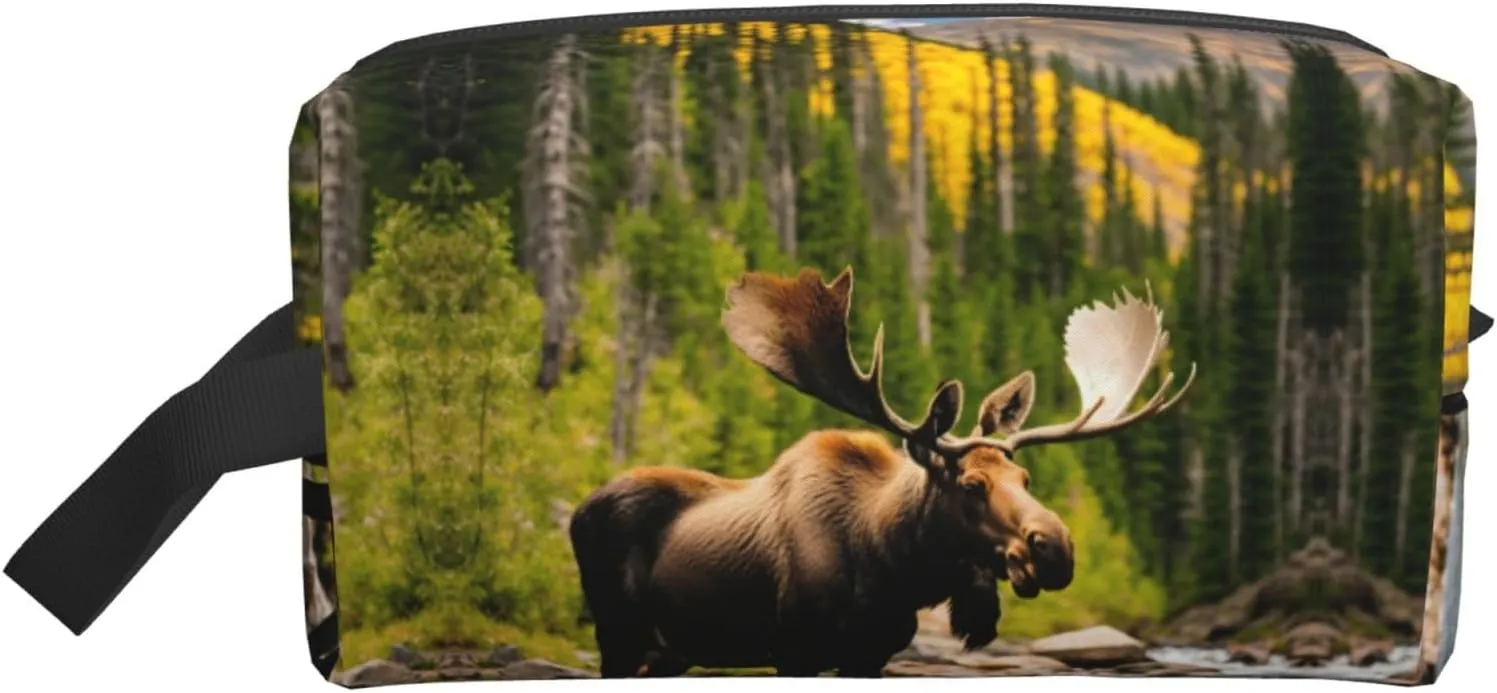 Deer Bear Moose Print Storage Bags Travel Cosmetic Organizer Bag Large Capacity Zippered Storage Pouch