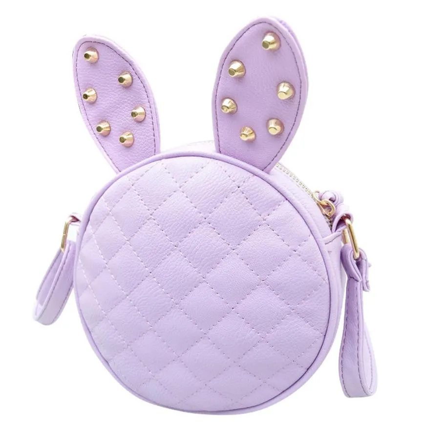 Delicate Women Girl Summer Cute Rabbit Ear Round PU Leather Body Mini Shoulder Messenger Bag Black Fast