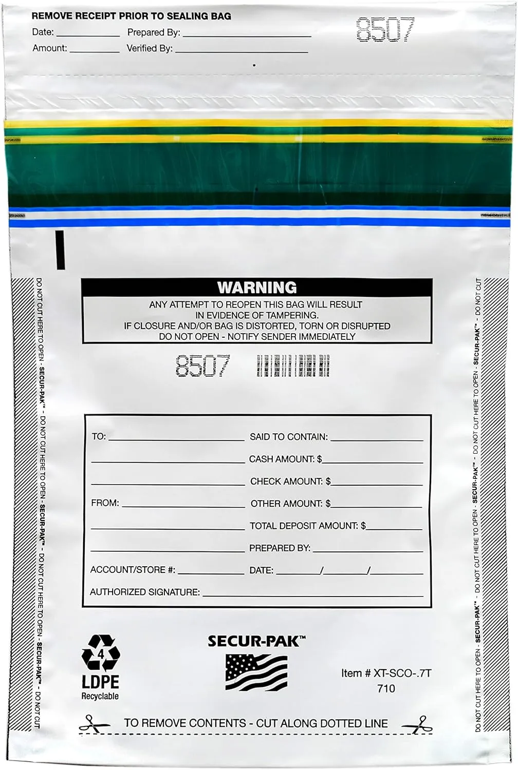Deposit Bags - Pack of 100 - Bill Capacity, 750 - Premium, Level 4 Security Tamper Evident, White Security Bags - Self Sealing, Opaque 2.5 Mil Plastic - 7" x 10" - SECUR-PAK