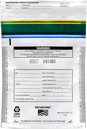 Deposit Bags - Pack of 100 - Bill Capacity, 750 - Premium, Level 4 Security Tamper Evident, White Security Bags - Self Sealing, Opaque 2.5 Mil Plastic - 7" x 10" - SECUR-PAK