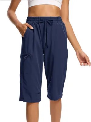 DEVOROPA Women's Hiking Long Shorts Knee Length Lightweight Quick Dry Cargo Athletic Bermuda Beach Shorts with Zipper Pockets