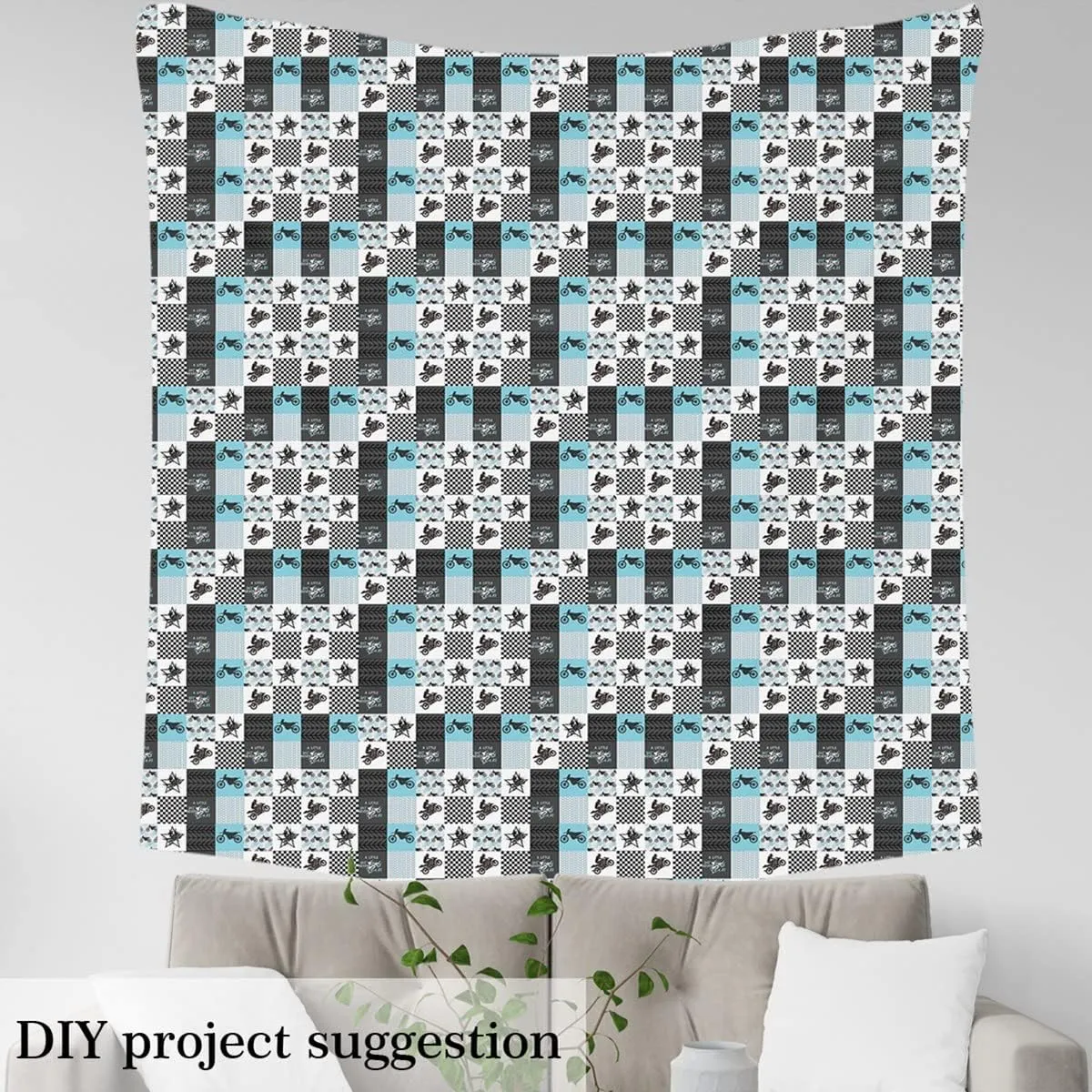 Dirt Bike Upholstery Fabric by The Yard, Extreme Sports Reupholstery Fabric for Chairs,Racing Motocross Rider Plaid Grid Room Decorative Fabric for Outdoor and Home DIY Projects, 1 Yard,