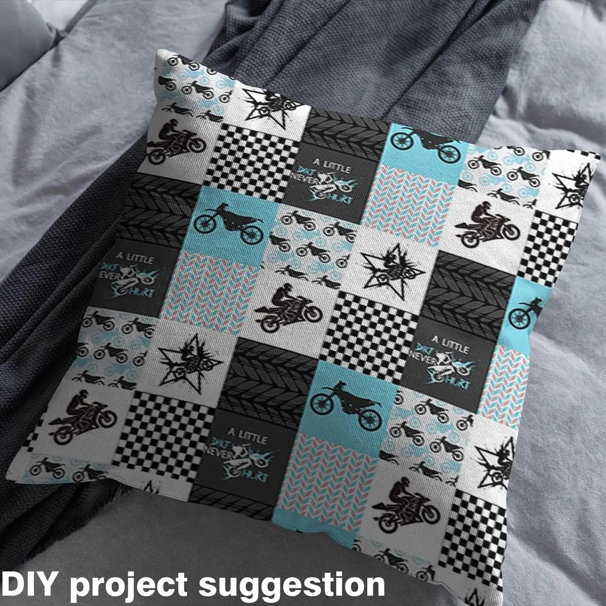 Dirt Bike Upholstery Fabric by The Yard, Extreme Sports Reupholstery Fabric for Chairs,Racing Motocross Rider Plaid Grid Room Decorative Fabric for Outdoor and Home DIY Projects, 1 Yard,