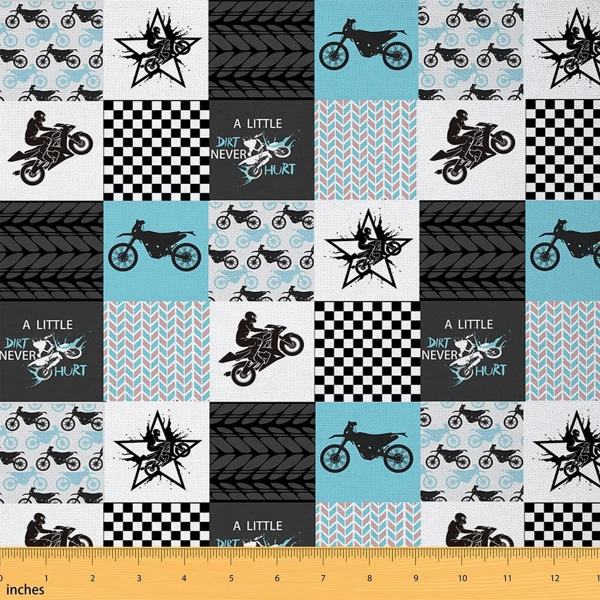 Dirt Bike Upholstery Fabric by The Yard, Extreme Sports Reupholstery Fabric for Chairs,Racing Motocross Rider Plaid Grid Room Decorative Fabric for Outdoor and Home DIY Projects, 1 Yard,