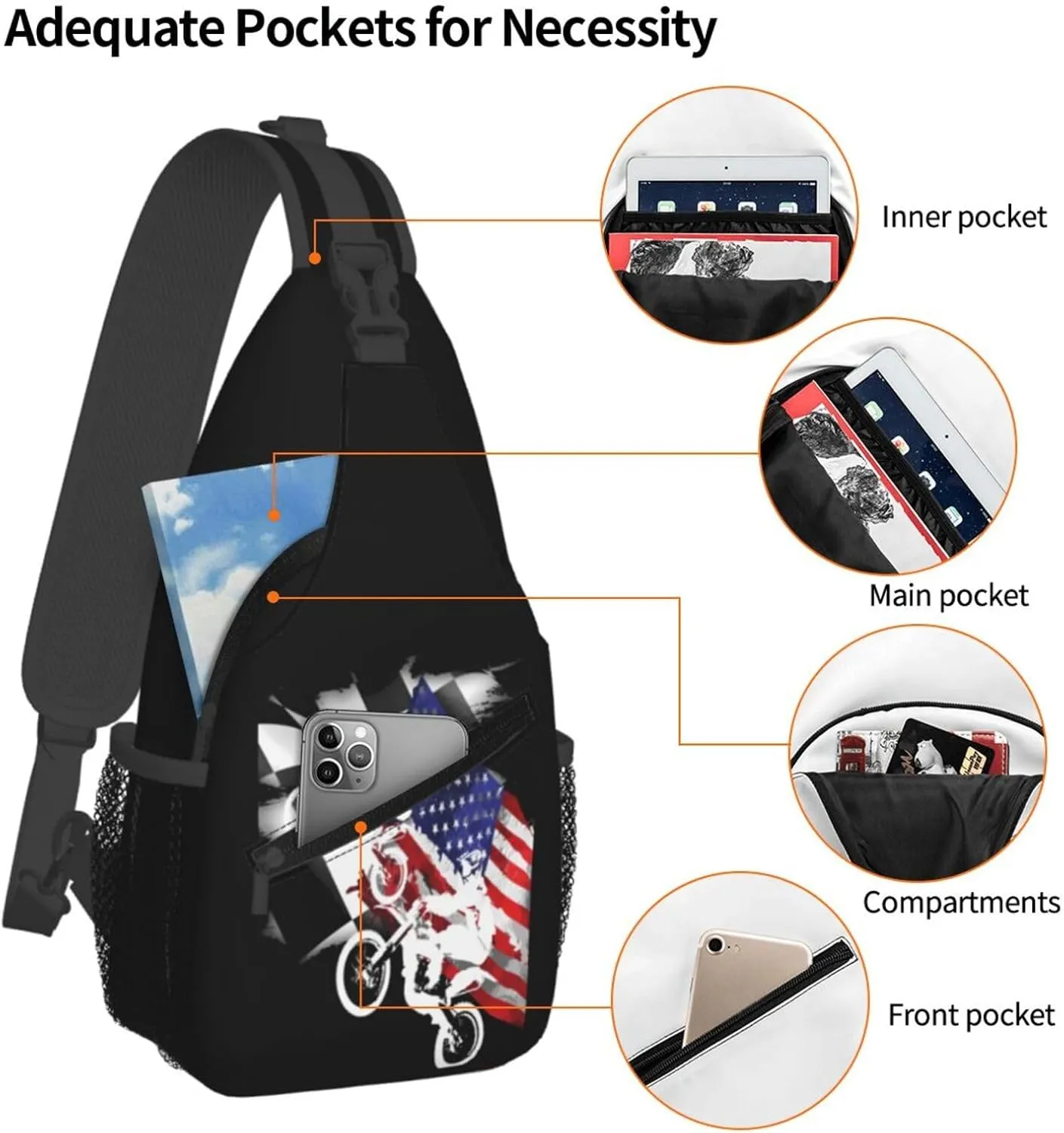 Dirt Bike With Red And Black Paint Splash Sling Bag Crossbody Bag Casual Chest Bags Travel Shoulder Backpack