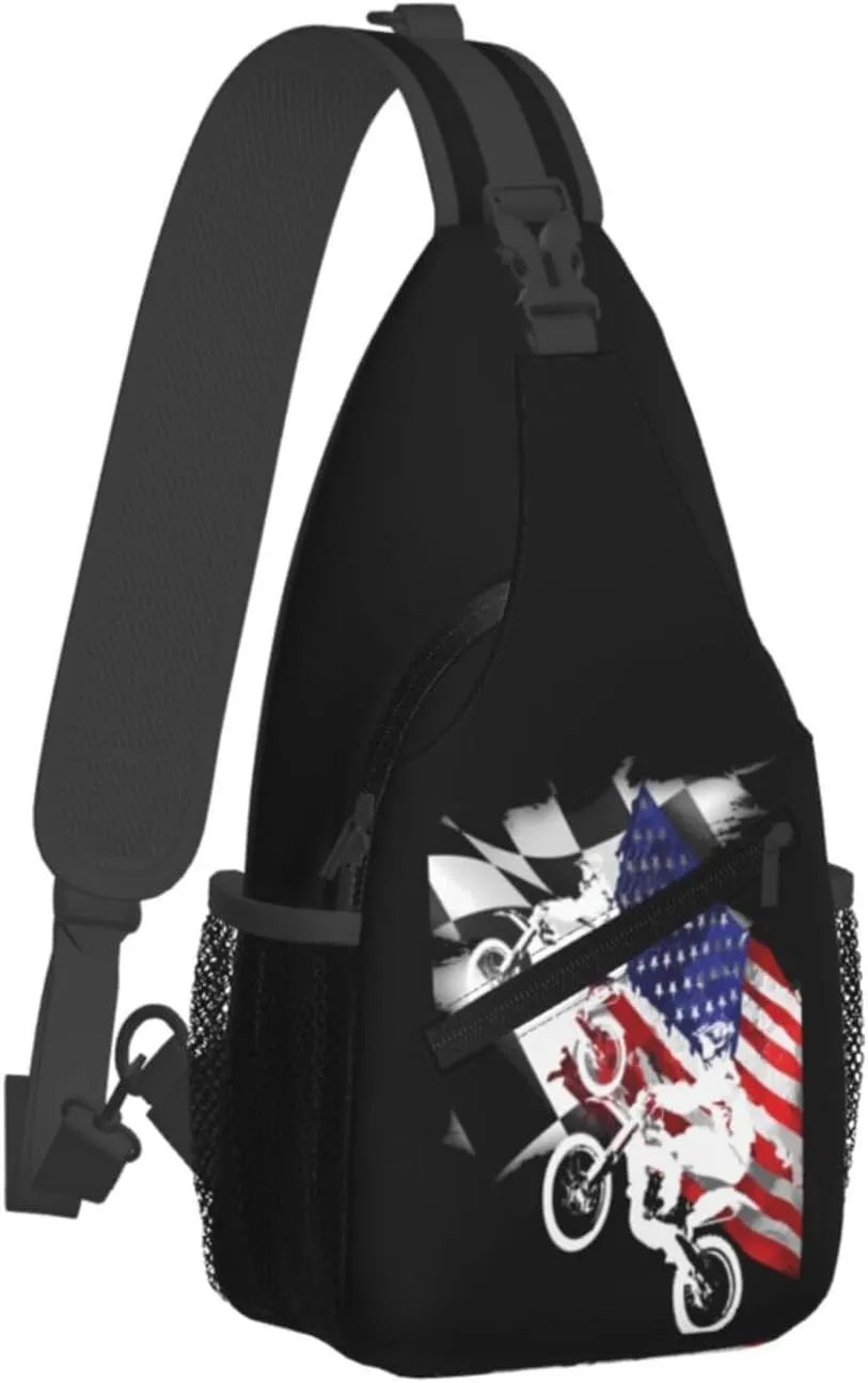 Dirt Bike With Red And Black Paint Splash Sling Bag Crossbody Bag Casual Chest Bags Travel Shoulder Backpack
