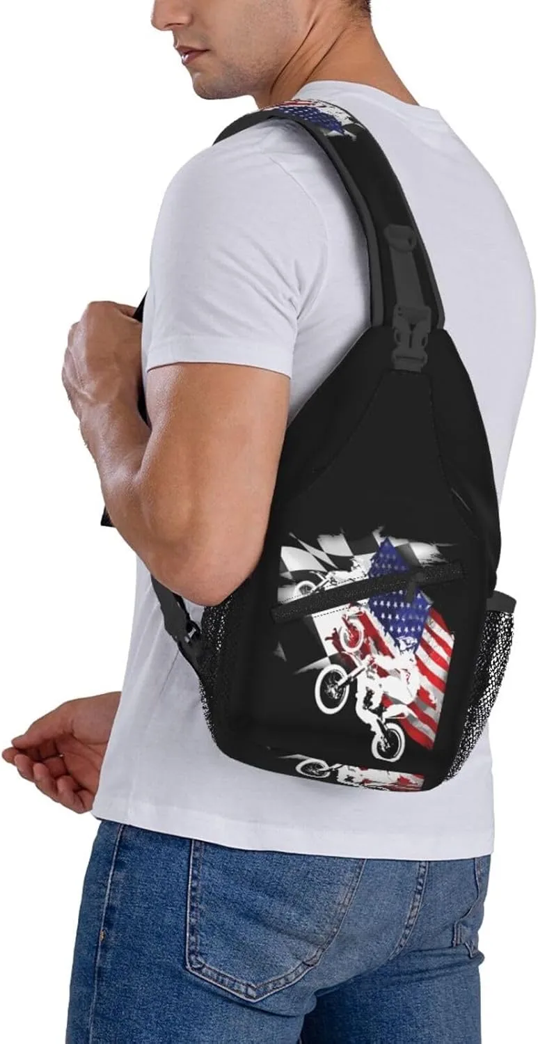 Dirt Bike With Red And Black Paint Splash Sling Bag Crossbody Bag Casual Chest Bags Travel Shoulder Backpack