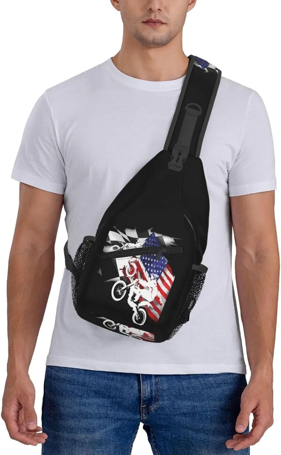 Dirt Bike With Red And Black Paint Splash Sling Bag Crossbody Bag Casual Chest Bags Travel Shoulder Backpack