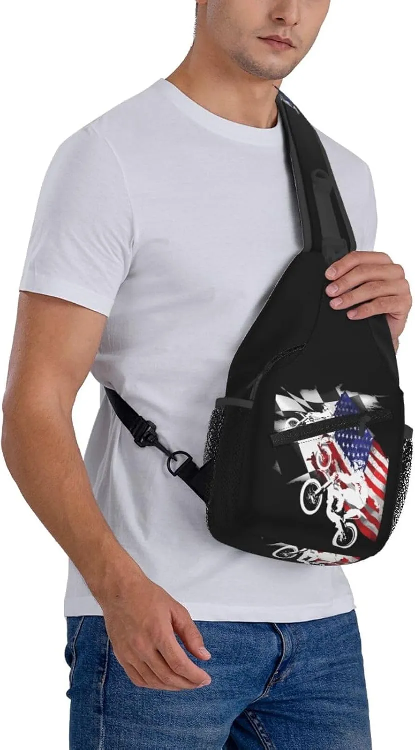 Dirt Bike With Red And Black Paint Splash Sling Bag Crossbody Bag Casual Chest Bags Travel Shoulder Backpack