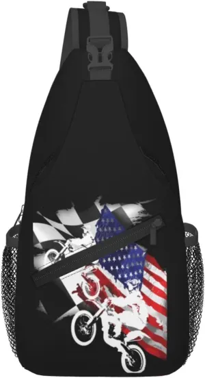 Dirt Bike With Red And Black Paint Splash Sling Bag Crossbody Bag Casual Chest Bags Travel Shoulder Backpack