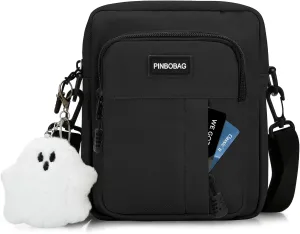 DOB SECHS Cute Nylon Crossbody Bag for Women Men Unisex Small Messenger Purse Shoulder Hobo Bag with Ghost Pendant