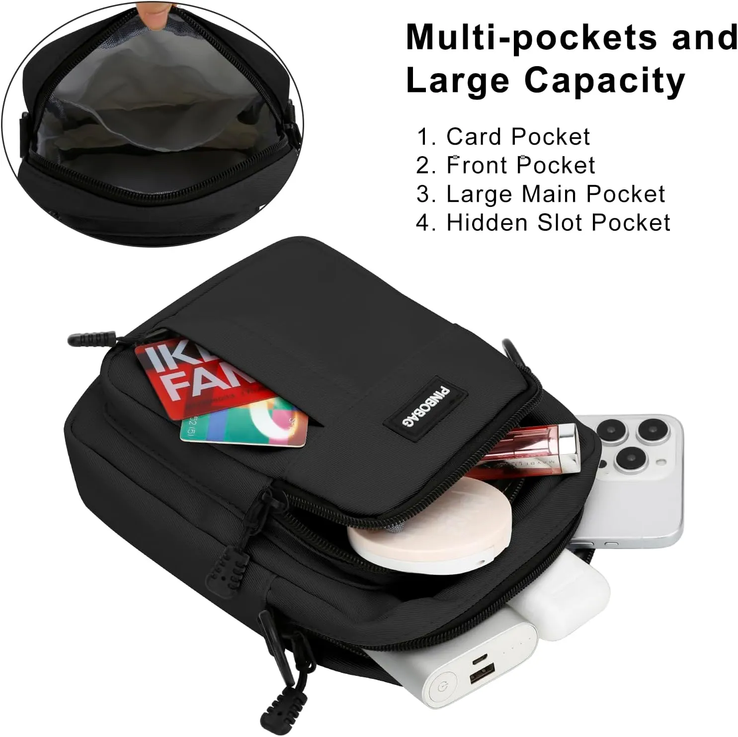 DOB SECHS Cute Nylon Crossbody Bag for Women Men Unisex Small Messenger Purse Shoulder Hobo Bag with Ghost Pendant