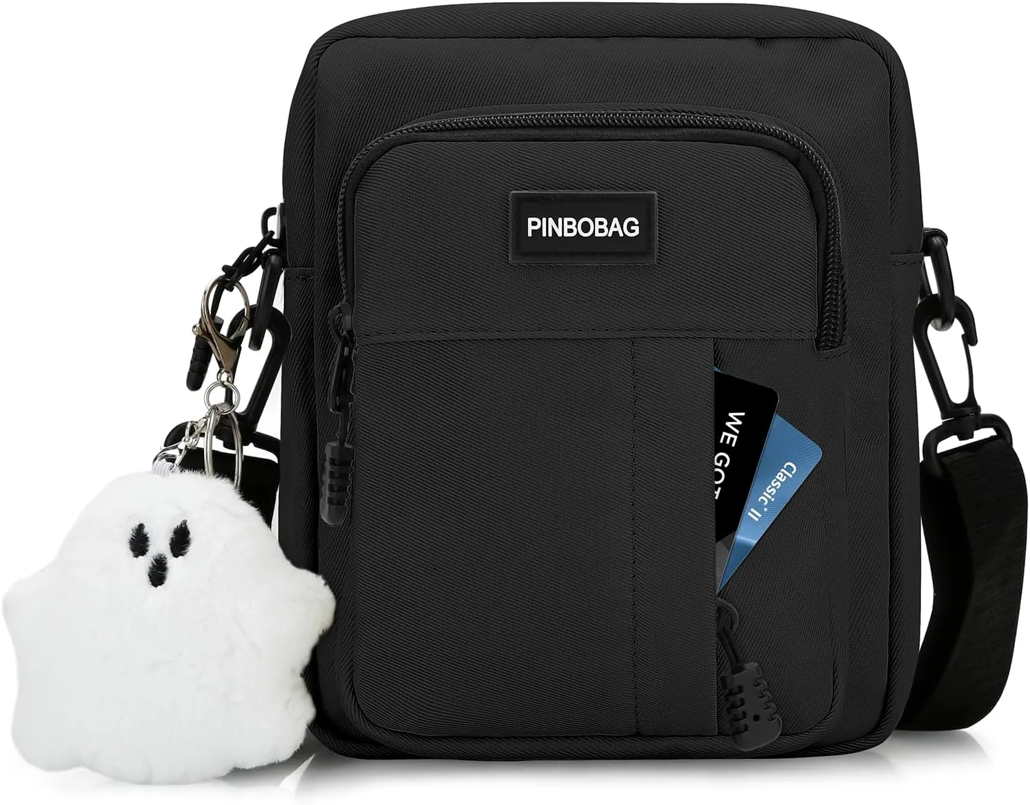 DOB SECHS Cute Nylon Crossbody Bag for Women Men Unisex Small Messenger Purse Shoulder Hobo Bag with Ghost Pendant