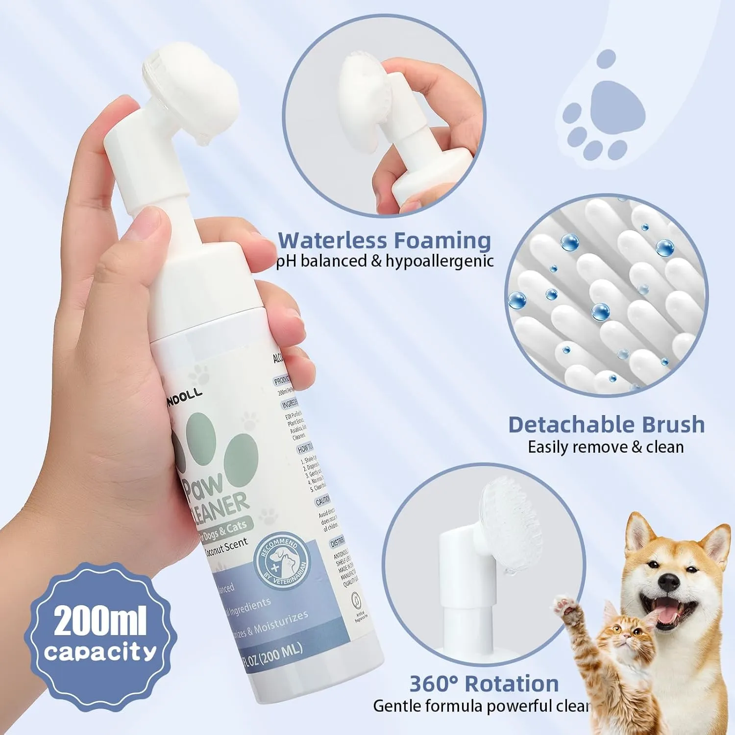 Dog Paw Care Kit - No-Rinse Foaming Paw Cleanser & Balm Stick for Small to Large Dogs & Cats