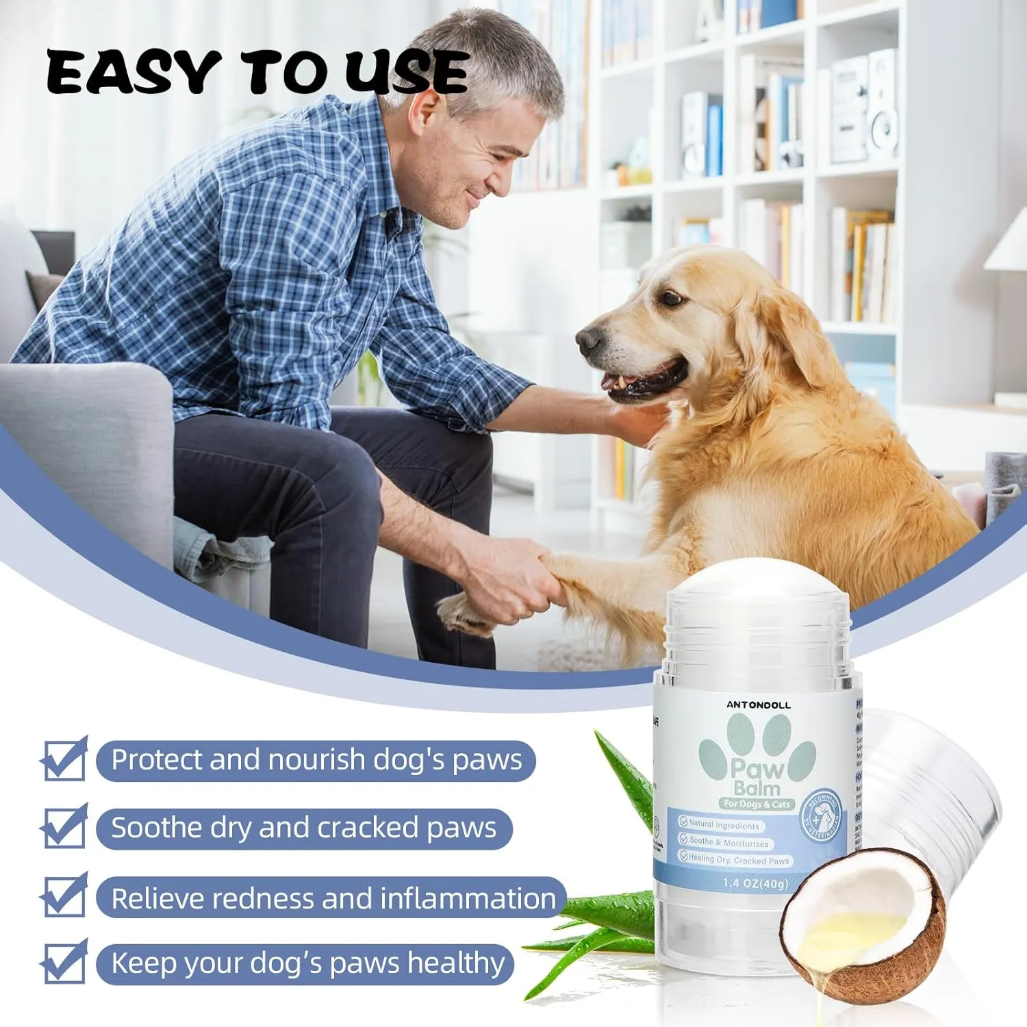 Dog Paw Care Kit - No-Rinse Foaming Paw Cleanser & Balm Stick for Small to Large Dogs & Cats