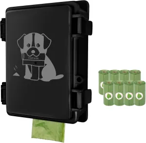 Dog Poop Bag Dispenser Wall Mount Outdoor Pet Waste Bags Storage Container Waterproof Box, 8 Rolls, Post, Fence Mountable Small Dog Waste Station for Home, Yard (Black dispenser   bags)