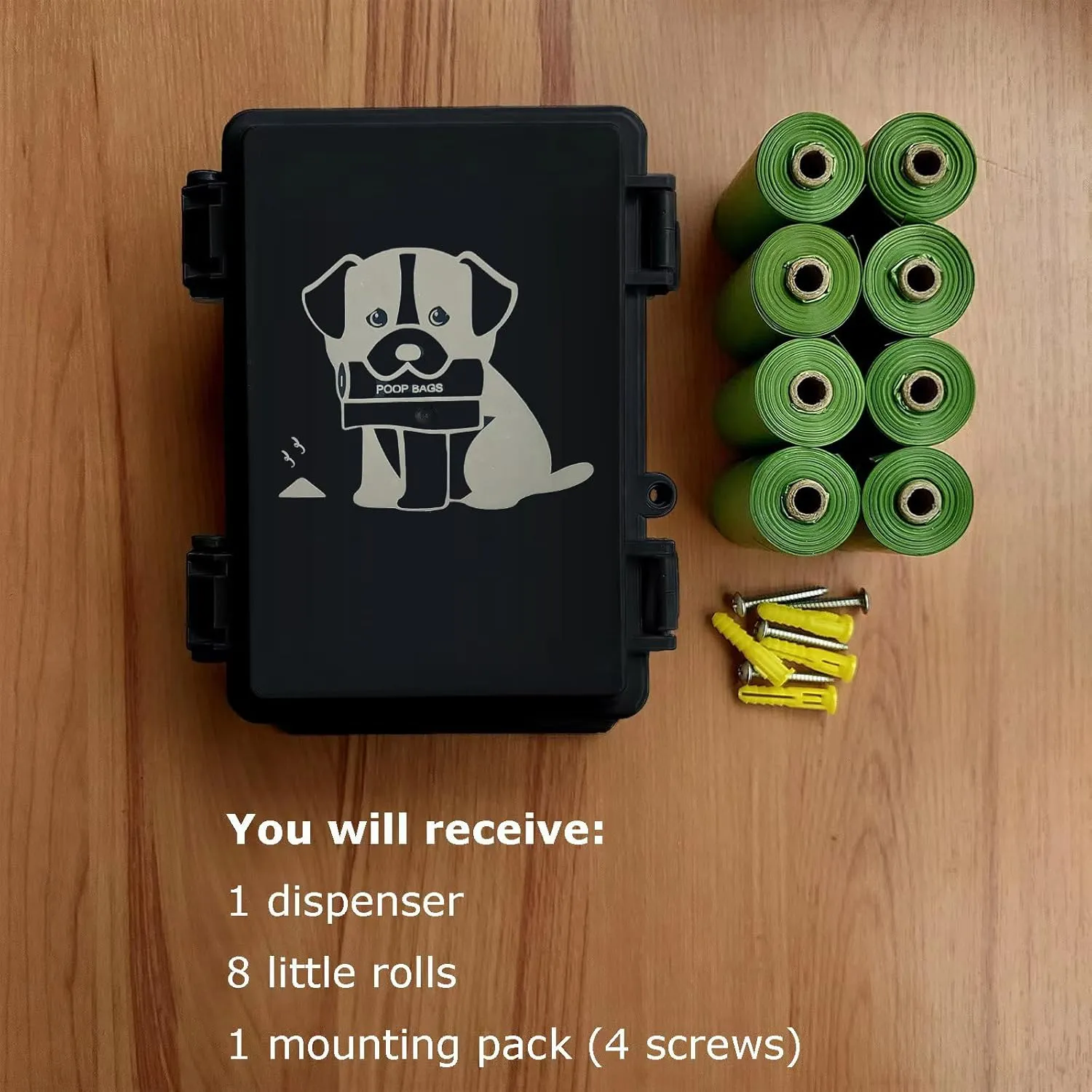 Dog Poop Bag Dispenser Wall Mount Outdoor Pet Waste Bags Storage Container Waterproof Box, 8 Rolls, Post, Fence Mountable Small Dog Waste Station for Home, Yard (Black dispenser   bags)