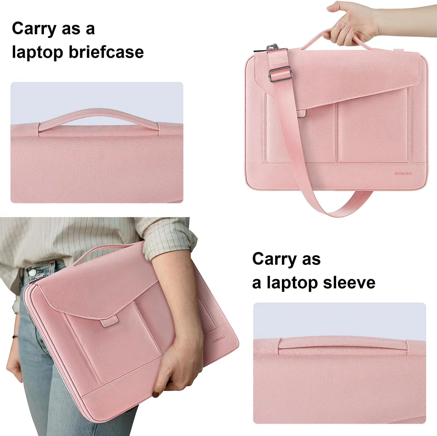 DOMISO 14 Inch Laptop Sleeve Bag Water Resistant Business Briefcase Carrying Shoulder Bag for Lenovo Chromebook S330/Flex 4/Thinkpad L480 E480 T480s/HP ProBook 640 G4/Dell Inspiron 5480 5481,Pink
