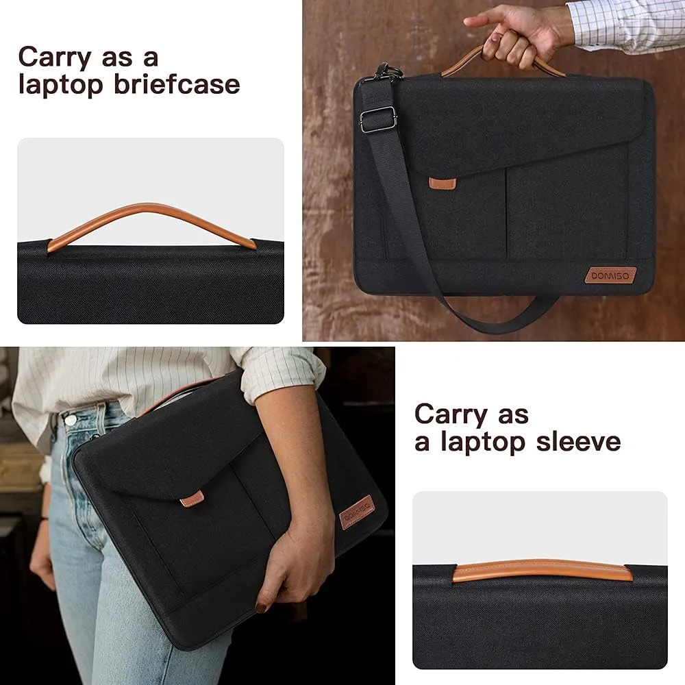 DOMISO 15-15.6 Inch Laptop Sleeve Bag Water Resistant Briefcase Messenger Shoulder Bag for ThinkPad L580/16 MacBook Pro/IdeaPad 320/Dell XPS 15/HP Envy x360/ASUS ROG Zephyrus/Acer Chromebook,Black