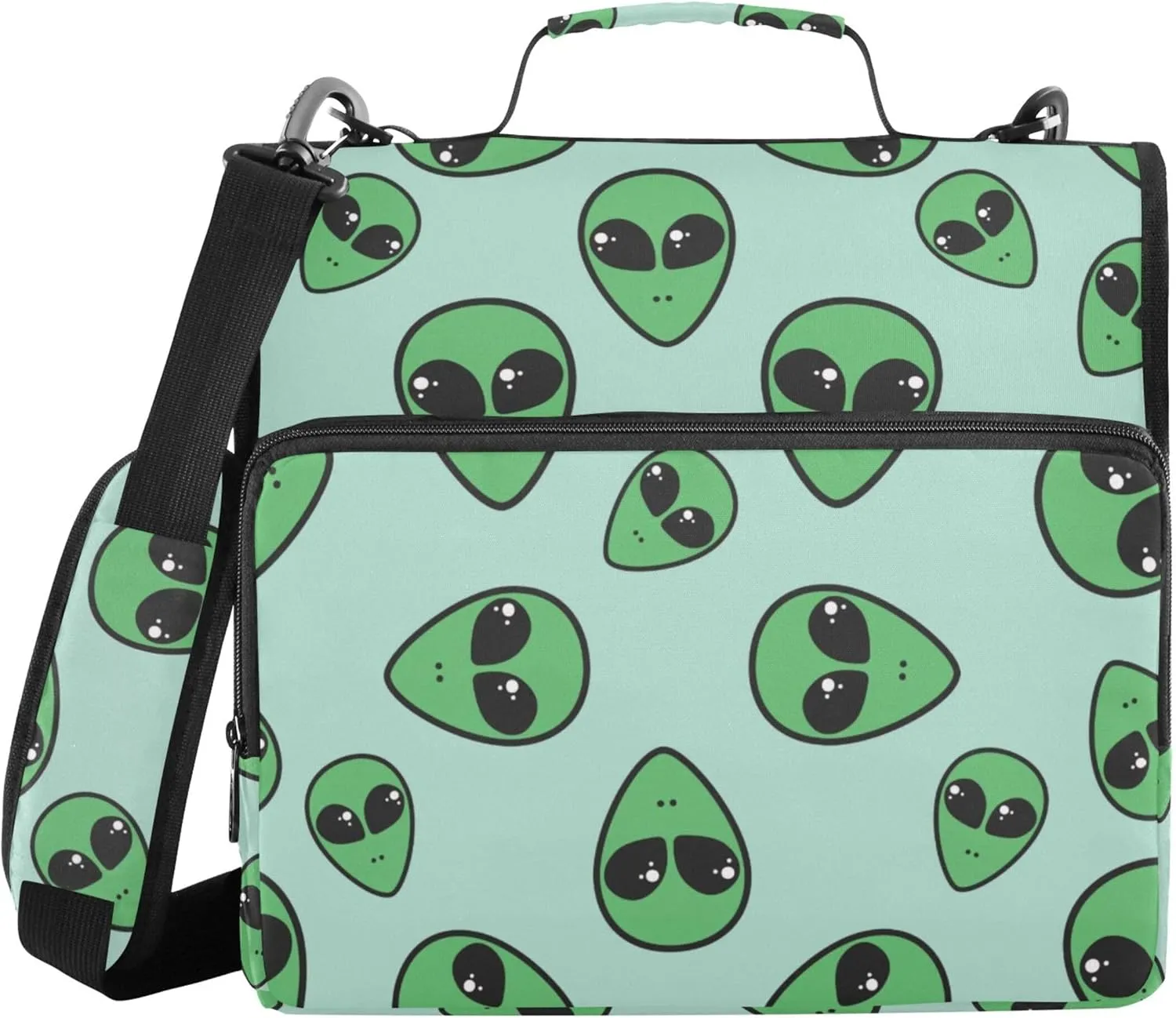 Doodle Alien Zipper Binder 1.5 Inch 3 Ring Binder Bag with Shoulder Strap Binder Organizer for Office College, 1 Pack