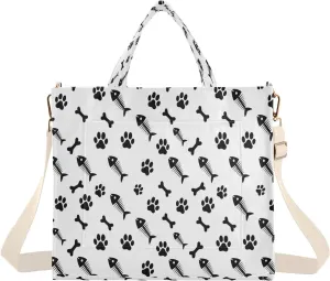 Doodle Fish Bone and Claw Women's Handbag, Corduroy Tote Bag, Crossbody, Suitable for Daily Casual, Outdoor Traveling