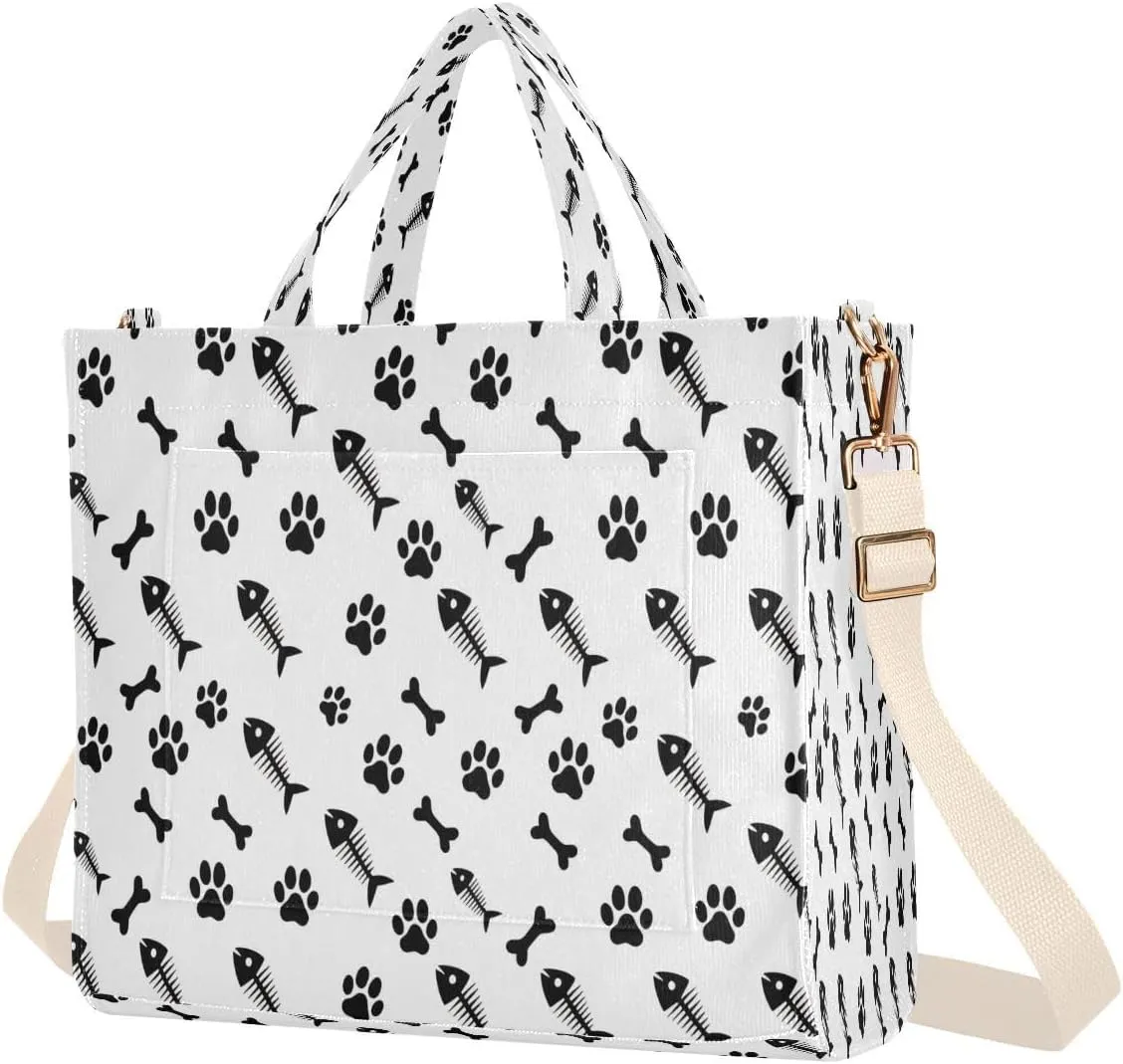 Doodle Fish Bone and Claw Women's Handbag, Corduroy Tote Bag, Crossbody, Suitable for Daily Casual, Outdoor Traveling