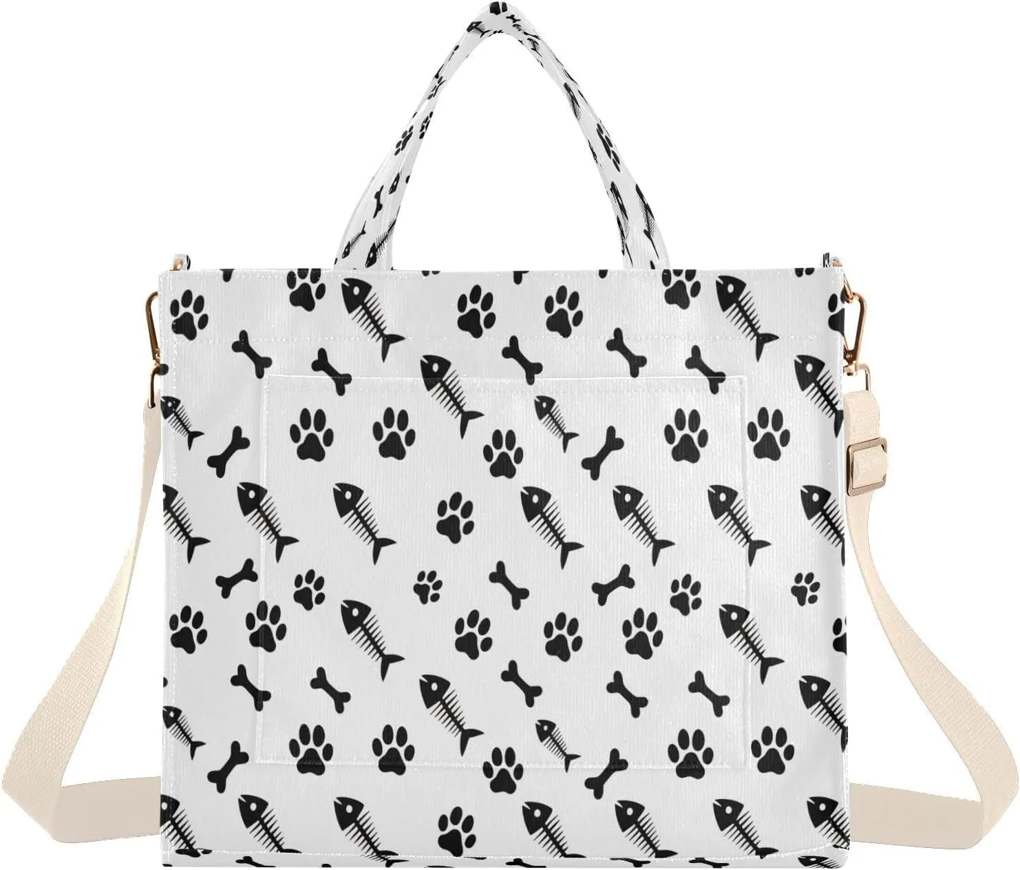 Doodle Fish Bone and Claw Women's Handbag, Corduroy Tote Bag, Crossbody, Suitable for Daily Casual, Outdoor Traveling