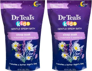 Dr. Teal's Kids' Gentle Sleep Soak with Pure Epsom Salt & Melatonin - (2 Pack, 2lbs Ea.) - Coconut and Other Essential Oils Relieve Stress & Soothe The Body - Hypoallergenic & Paraben Free