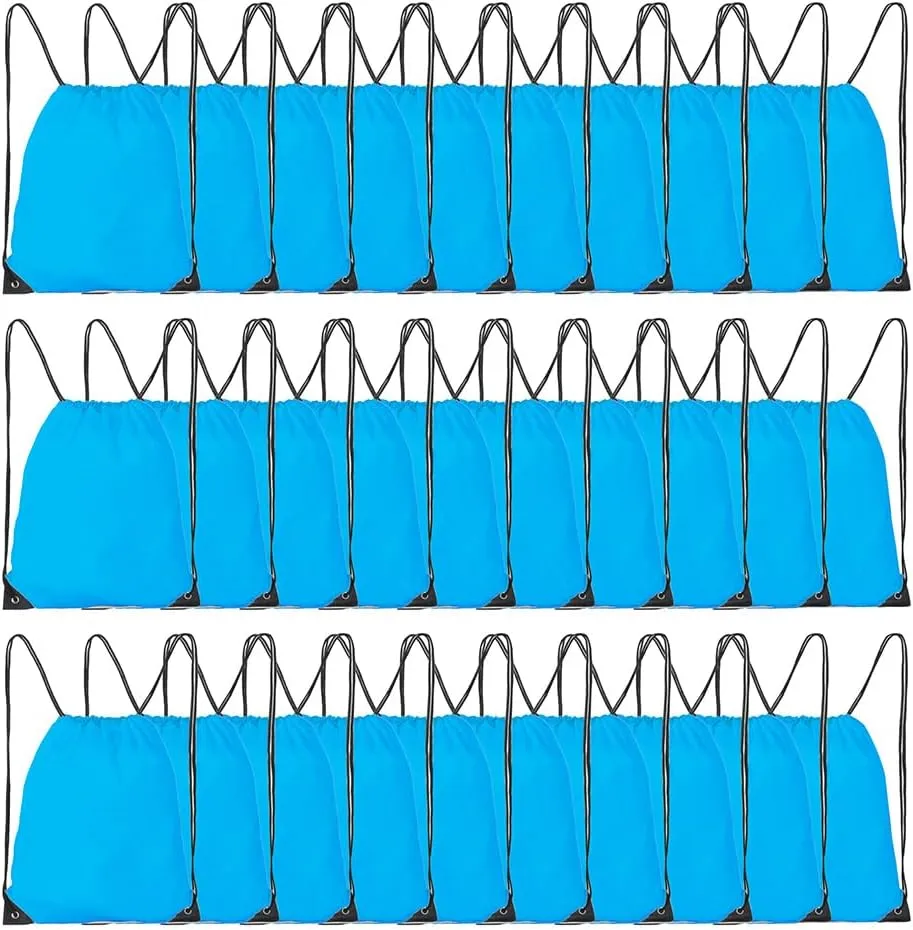 Drawstring Backpack, 30 Pcs Bulk Draw String Bags, Polyester Cinch Bag for Sport Gym, Sky Blue