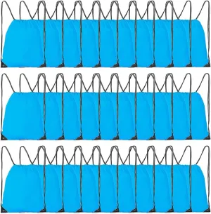 Drawstring Backpack, 30 Pcs Bulk Draw String Bags, Polyester Cinch Bag for Sport Gym, Sky Blue