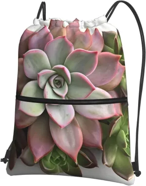 Drawstring Bag Gym Sack Drawstring Backpack Sport Gym Sack Cinch Bag Summer Sunflower Sport Bags for Travel, Succulent Botanical, One Size