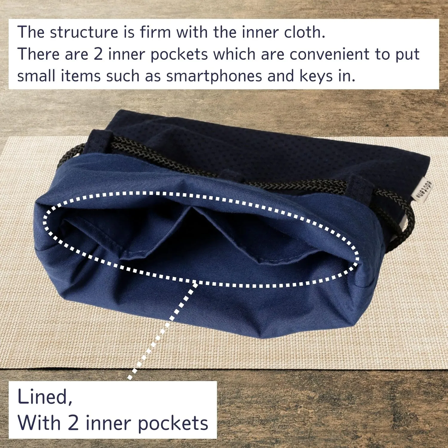 drawstring pouch cloth bag cotton 100% Sashiko fabric shrine stamp book bag inner pocket men's ladies'