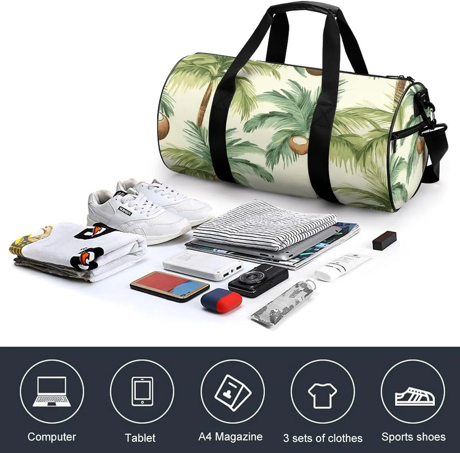 Duffel Bag for Men Women Gym Bag Summer Coconut Tree Travel Duffel Bag Waterproof Overnight Bag for Sports Workout