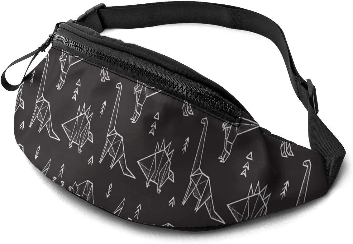 Dujiea Fanny Pack, Cartoon Dinosaurs Black Waist Bag with Headphone Hole Belt Bag Adjustable Sling Pocket Fashion Hip Bum Bag for Women Men Kids Outdoors Casual Travelling Hiking Cycling