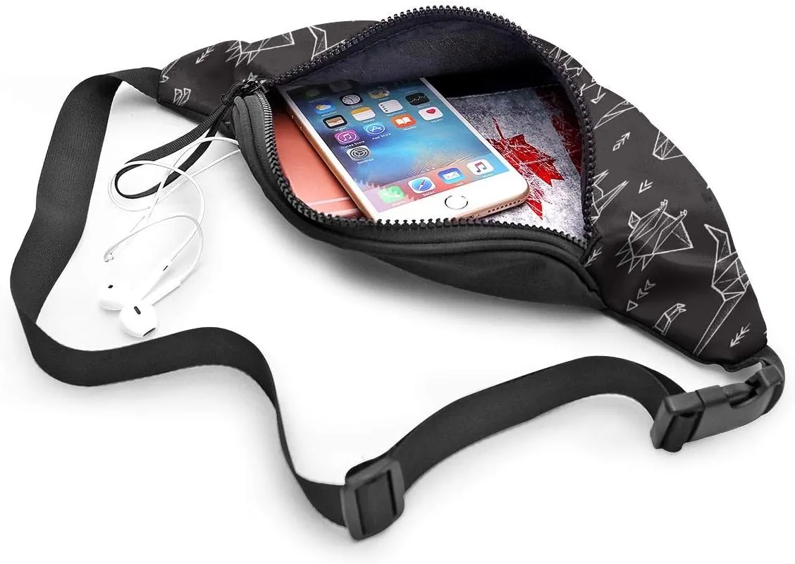 Dujiea Fanny Pack, Cartoon Dinosaurs Black Waist Bag with Headphone Hole Belt Bag Adjustable Sling Pocket Fashion Hip Bum Bag for Women Men Kids Outdoors Casual Travelling Hiking Cycling