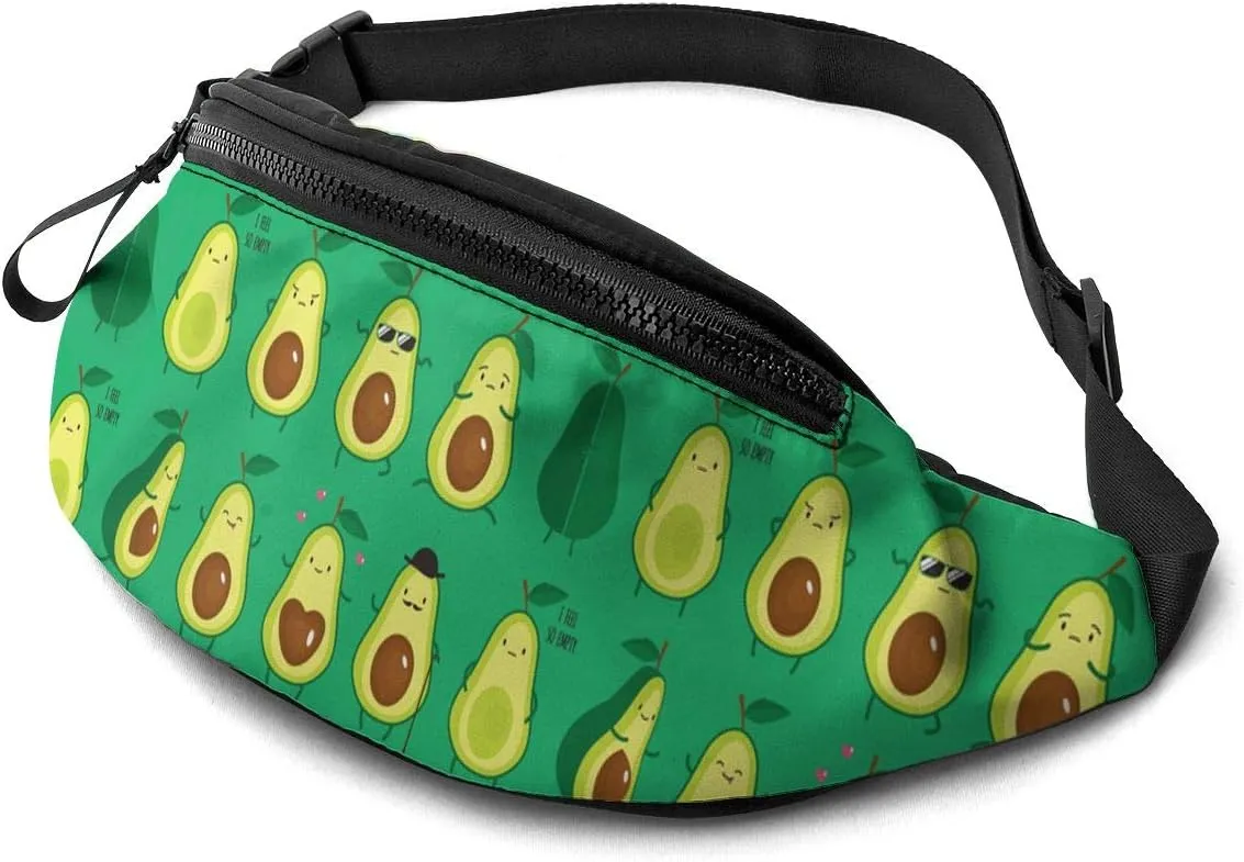 Dujiea Fanny Pack, Cute Cartoon Avocado Waist Bag with Headphone Hole Belt Bag Adjustable Sling Pocket Fashion Hip Bum Bag for Women Men Kids Outdoors Casual Travelling Hiking Cycling