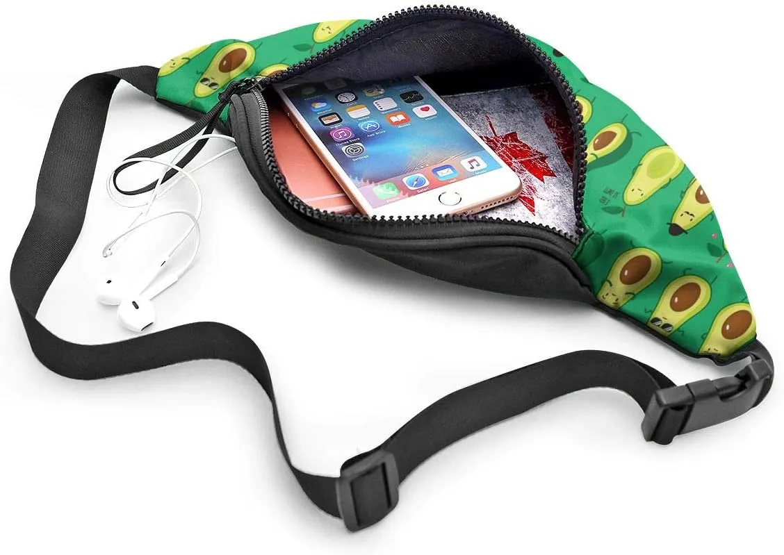 Dujiea Fanny Pack, Cute Cartoon Avocado Waist Bag with Headphone Hole Belt Bag Adjustable Sling Pocket Fashion Hip Bum Bag for Women Men Kids Outdoors Casual Travelling Hiking Cycling