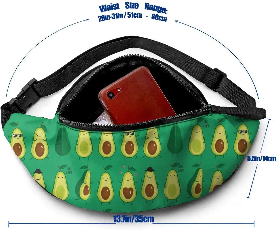 Dujiea Fanny Pack, Cute Cartoon Avocado Waist Bag with Headphone Hole Belt Bag Adjustable Sling Pocket Fashion Hip Bum Bag for Women Men Kids Outdoors Casual Travelling Hiking Cycling