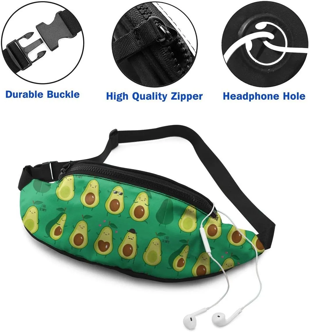 Dujiea Fanny Pack, Cute Cartoon Avocado Waist Bag with Headphone Hole Belt Bag Adjustable Sling Pocket Fashion Hip Bum Bag for Women Men Kids Outdoors Casual Travelling Hiking Cycling