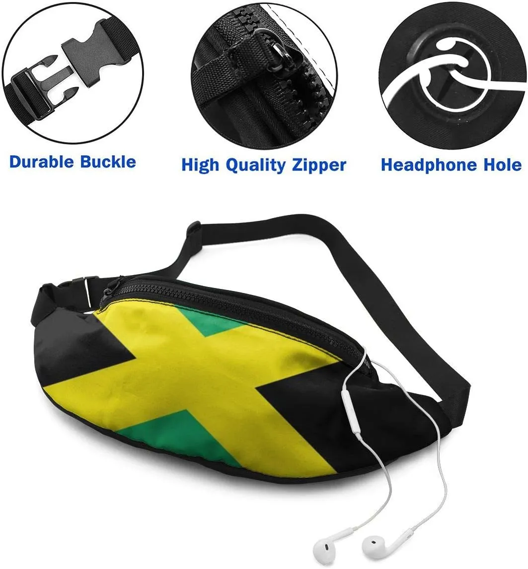 Dujiea Fanny Pack, Jamaica Flag Waist Bag with Headphone Hole Belt Bag Adjustable Sling Pocket Fashion Hip Bum Bag for Women Men Kids Outdoors Casual Travelling Hiking Cycling