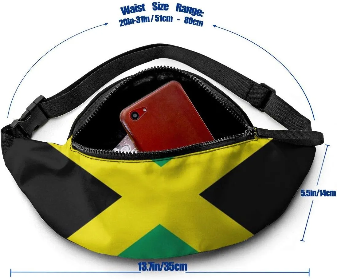 Dujiea Fanny Pack, Jamaica Flag Waist Bag with Headphone Hole Belt Bag Adjustable Sling Pocket Fashion Hip Bum Bag for Women Men Kids Outdoors Casual Travelling Hiking Cycling