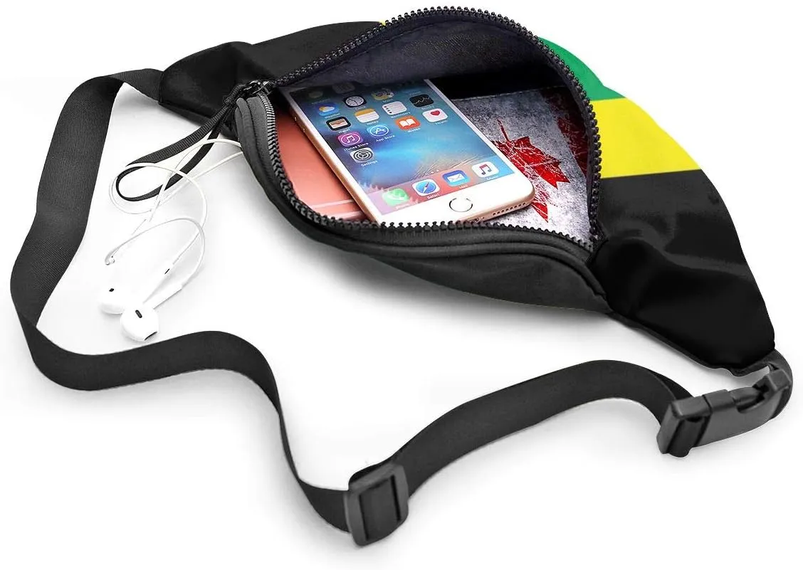 Dujiea Fanny Pack, Jamaica Flag Waist Bag with Headphone Hole Belt Bag Adjustable Sling Pocket Fashion Hip Bum Bag for Women Men Kids Outdoors Casual Travelling Hiking Cycling