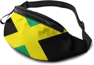 Dujiea Fanny Pack, Jamaica Flag Waist Bag with Headphone Hole Belt Bag Adjustable Sling Pocket Fashion Hip Bum Bag for Women Men Kids Outdoors Casual Travelling Hiking Cycling