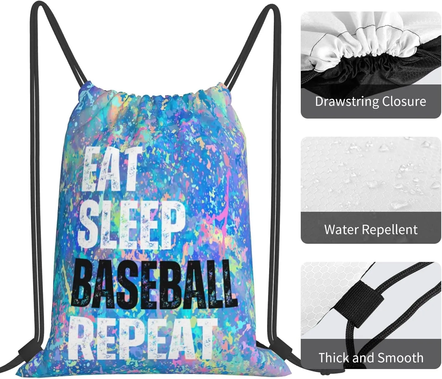 Eat Sleep Baseball Repeat Drawstring Backpack Gym String Bag Sports Drawstring Sackpack For Women Men