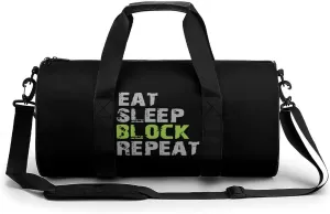 Eat Sleep Block Repeat Small Gym Bag for Men Women Swim Dance Travel Tote Duffle Bags with Shoulder Strap