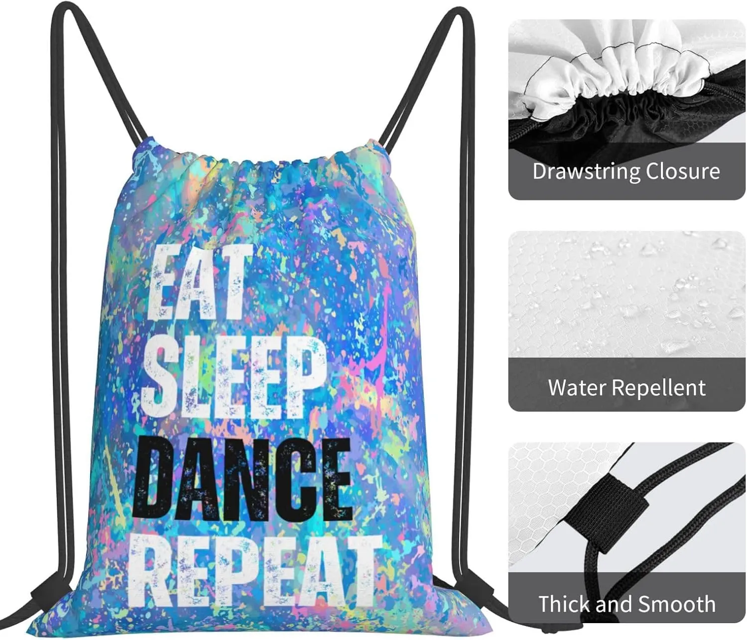 Eat Sleep Dance Repeat Drawstring Backpack Gym String Bag Sports Drawstring Sackpack For Women Men