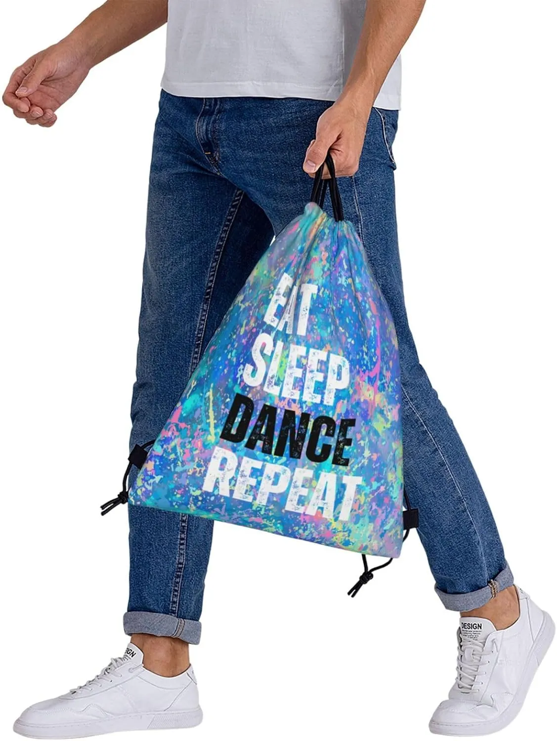 Eat Sleep Dance Repeat Drawstring Backpack Gym String Bag Sports Drawstring Sackpack For Women Men