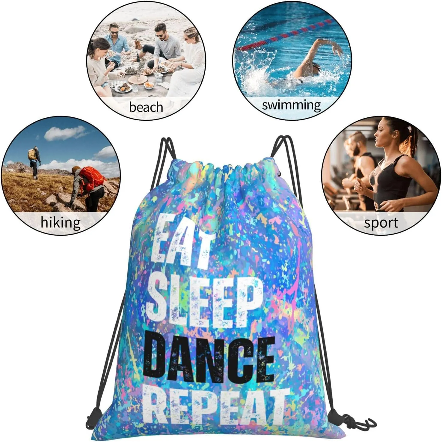 Eat Sleep Dance Repeat Drawstring Backpack Gym String Bag Sports Drawstring Sackpack For Women Men