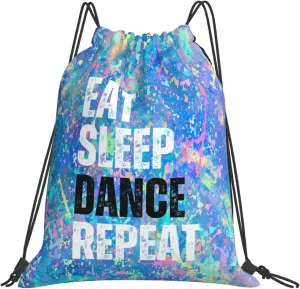 Eat Sleep Dance Repeat Drawstring Backpack Gym String Bag Sports Drawstring Sackpack For Women Men